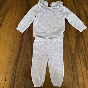 GAP Lavender Ruffled Baby Sweater and Pants Set Size 6-12M